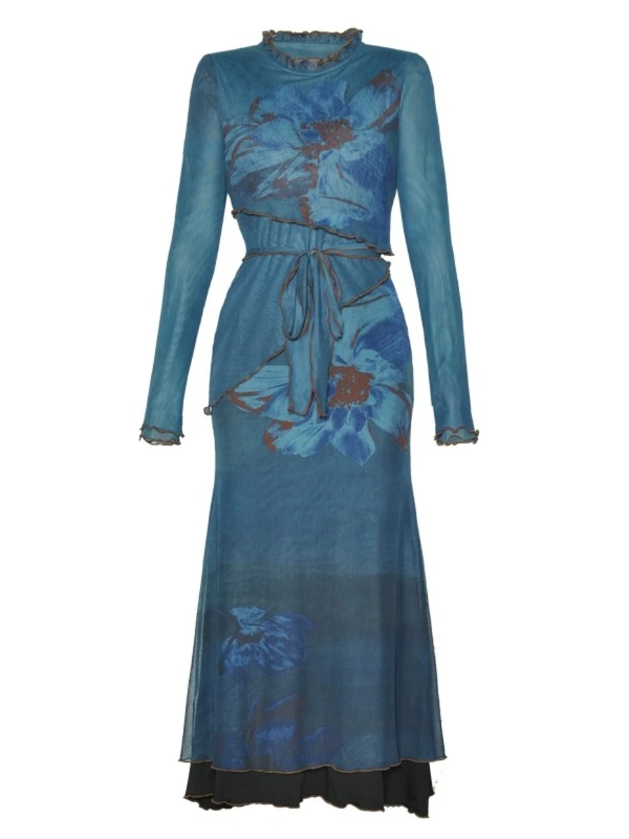 Vgh сетчатое платье на шнуровке с принтом для женщин - Фотография_2