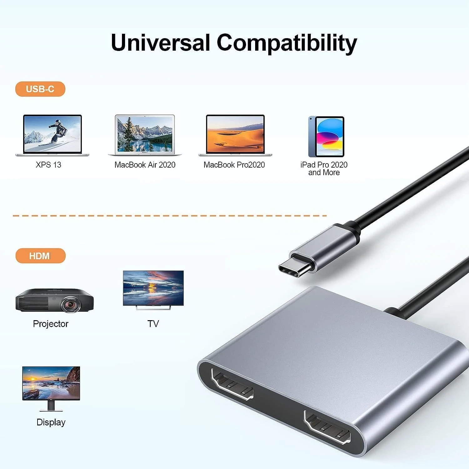 Адаптер usb c thunderbolt3 с двойным дисплеем 4k hd - Фотография_3