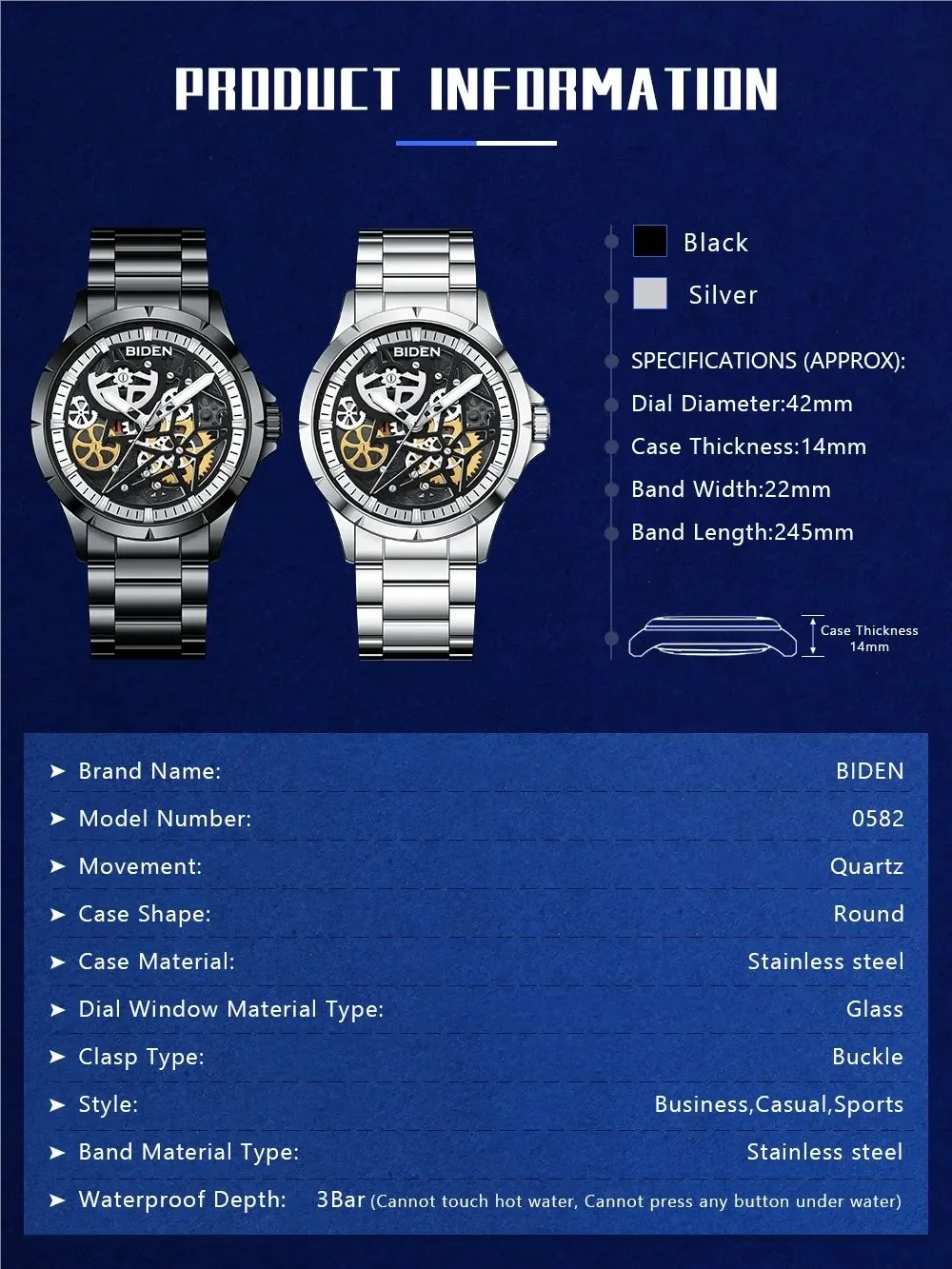 Biden модные деловые мужские часы - Фотография_6