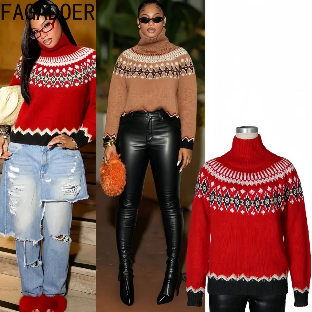 Fagadoer, новый зимний модный вязаный пуловер с принтом для женщин