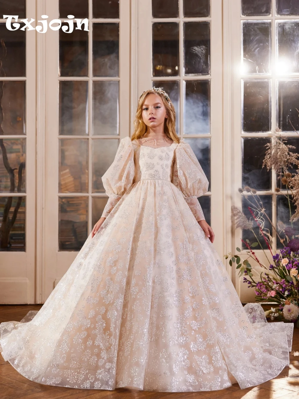 Роскошное длинное платье трапециевидной формы с блестками для девочек