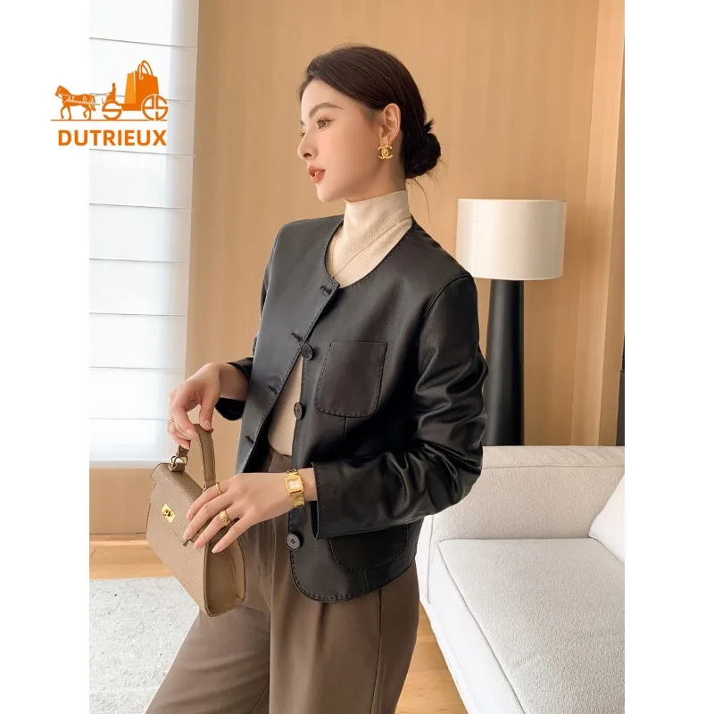 Новая осенняя женская короткая кожаная куртка ручной работы - Фотография_2