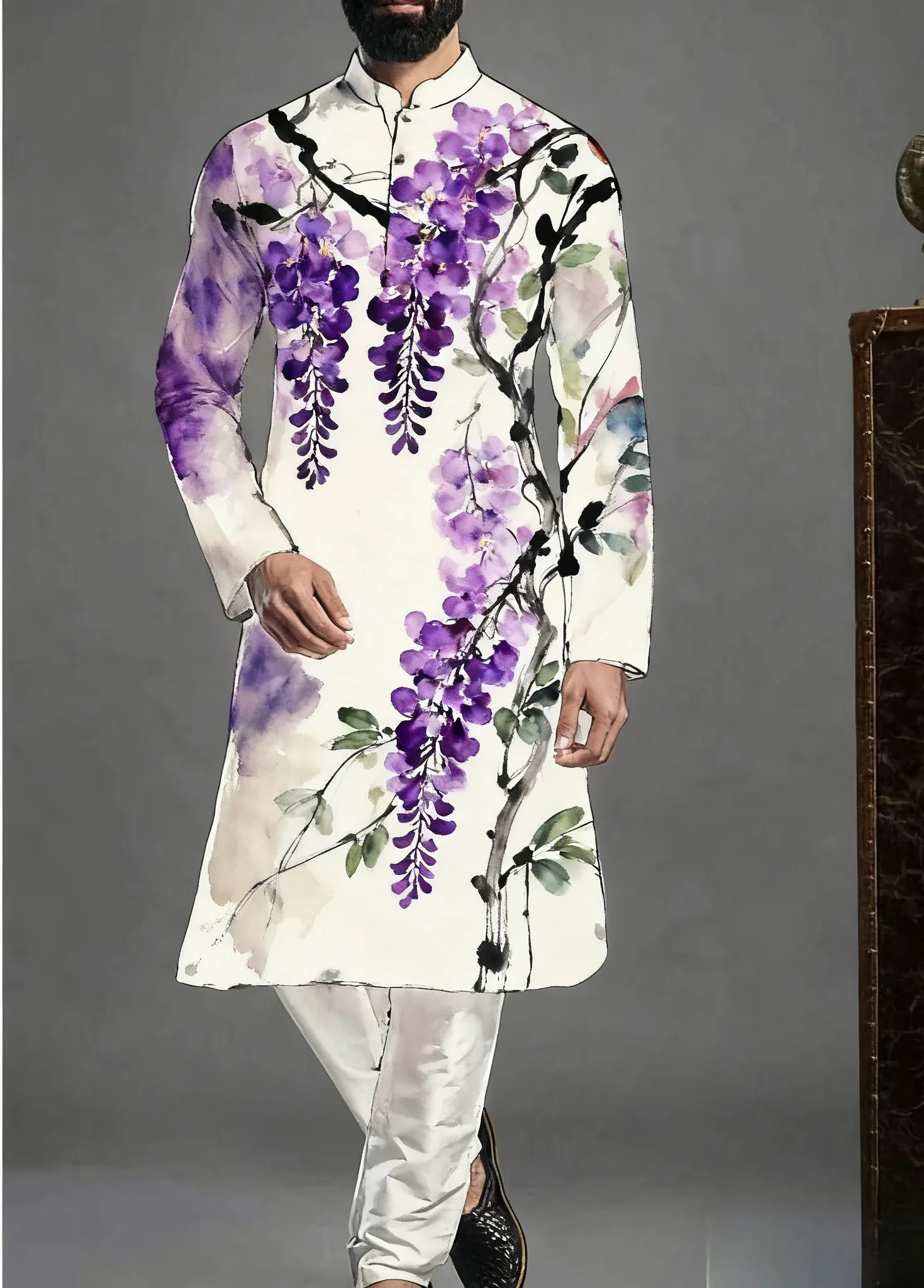 Курт мужской модный повседневный обычный халат курта с принтом курта - Фотография_2