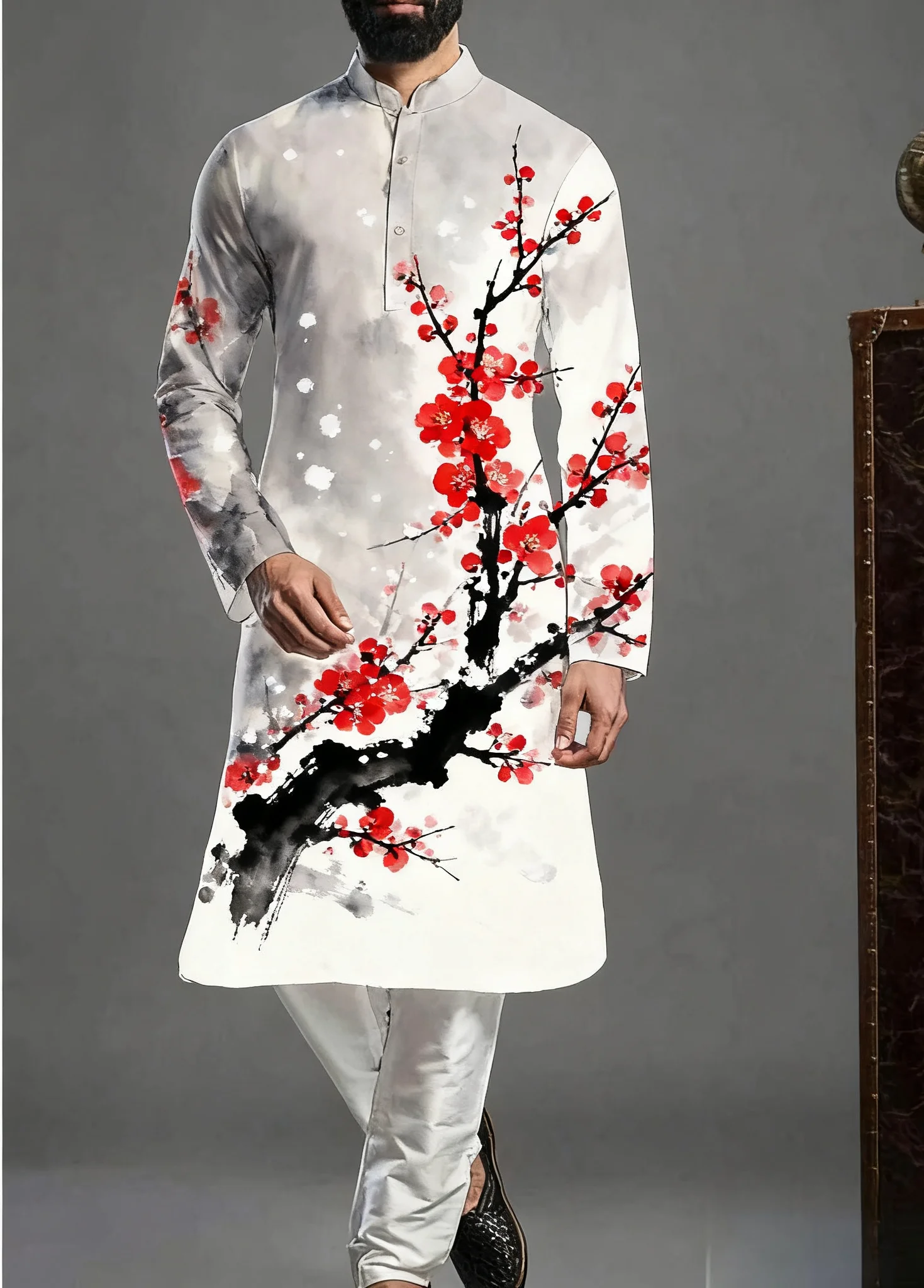 Курт мужской модный повседневный обычный халат курта с принтом курта - Фотография_6