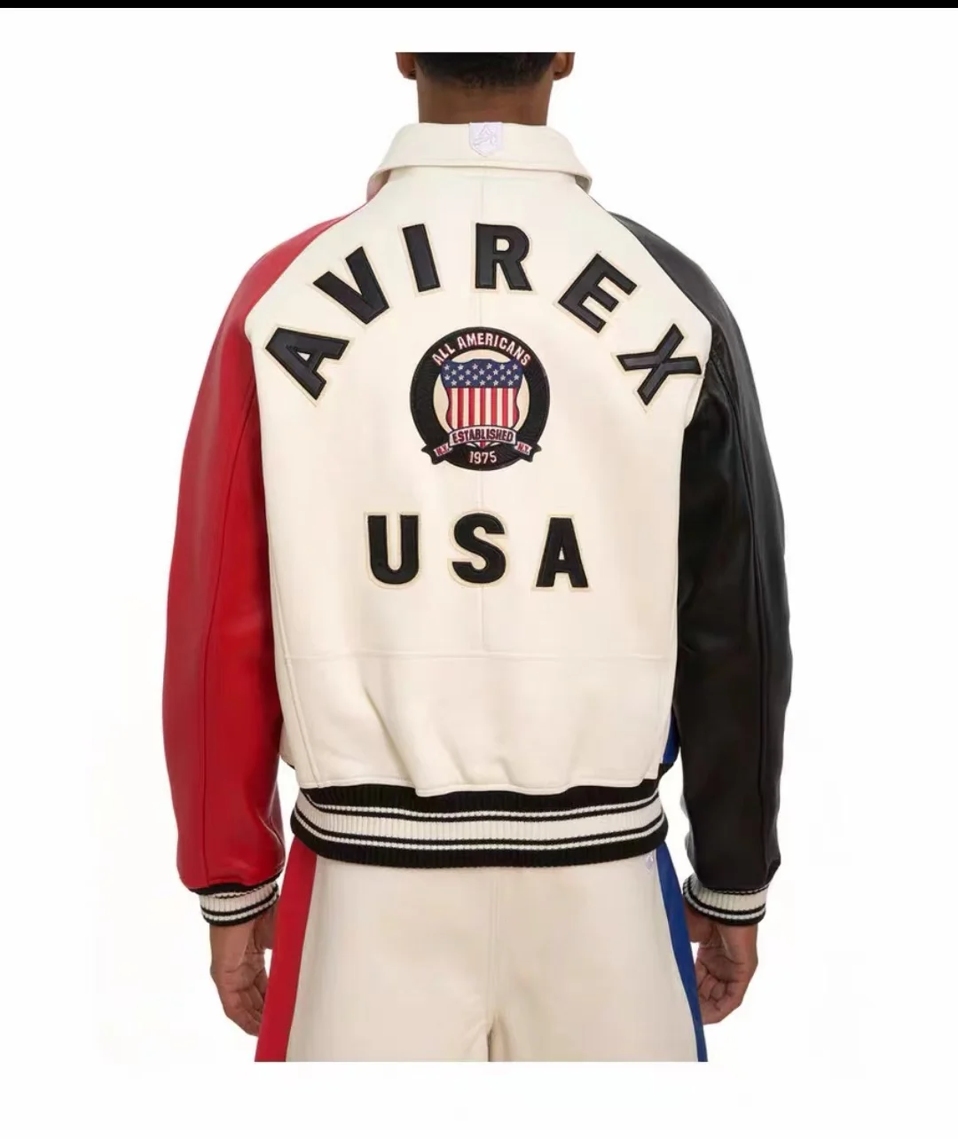 Мужская французская куртка из овчины avirex с цветными блоками - Фотография_6