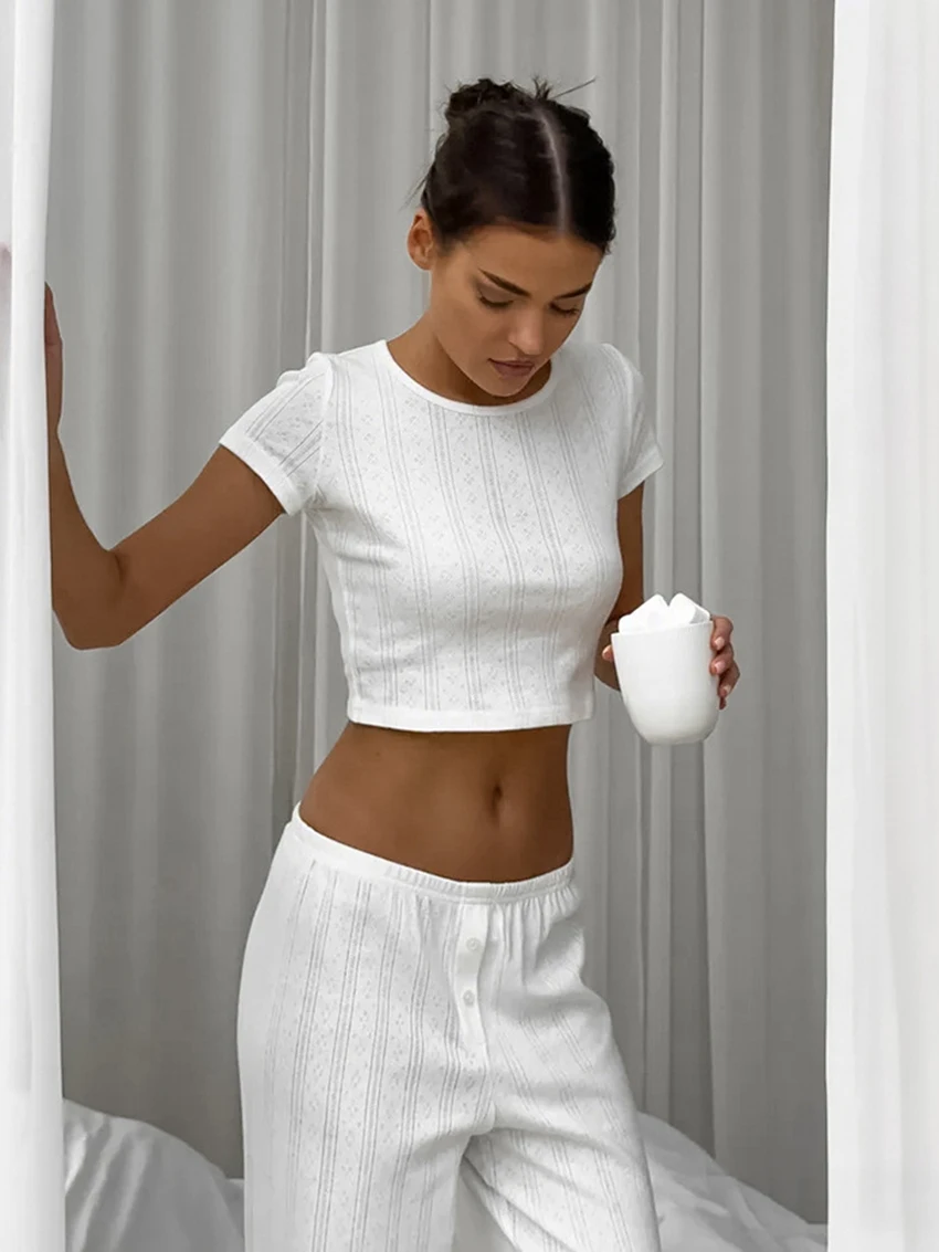 Marthaqiqi повседневный женский комплект ночного белья с круглым вырезом - Фотография_3