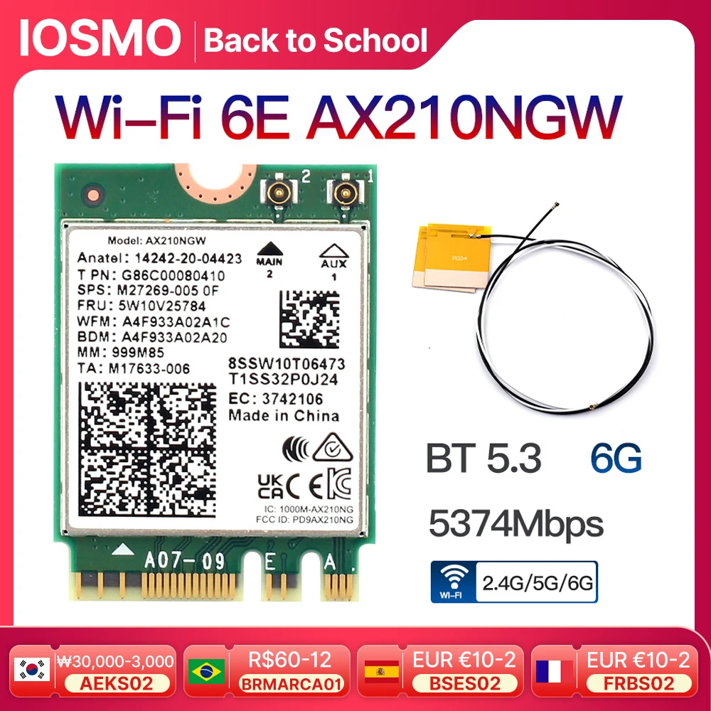 Беспроводная карта ax210 wifi 6e bluetooth 5.3 802.11ax m.2 tri band 2