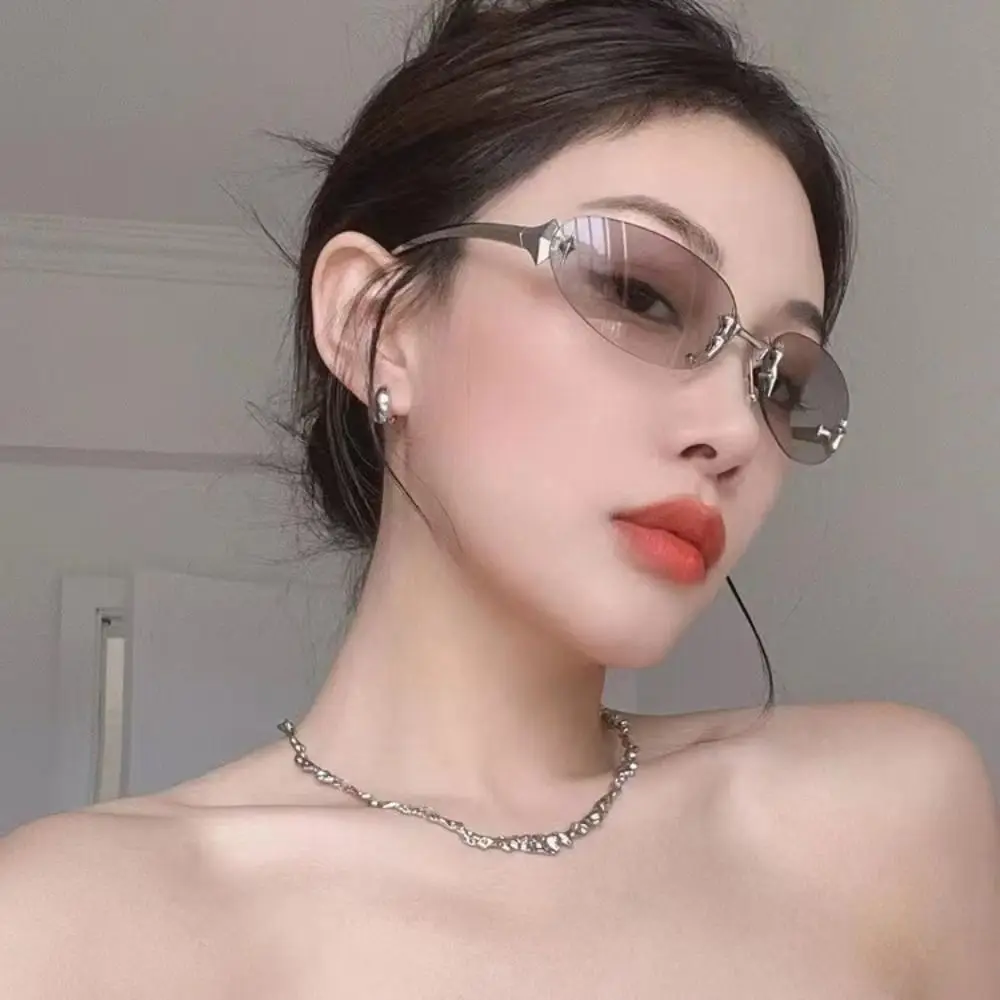 Y2k стильные безрамные солнцезащитные очки с защитой от ультрафиолета