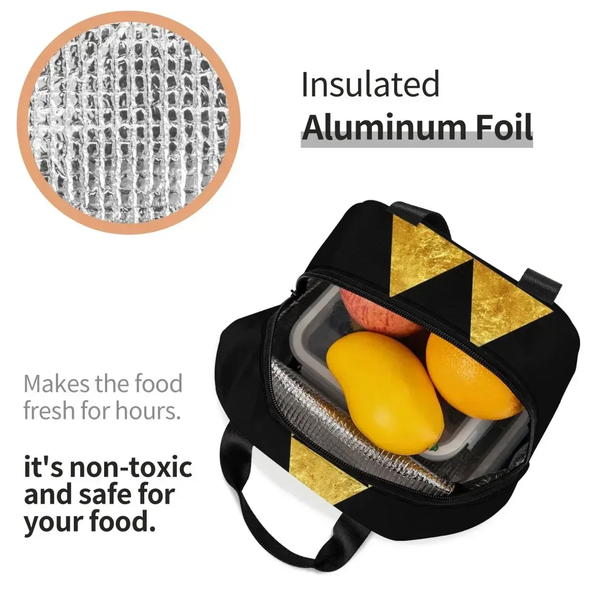 Золотые изолированные сумки для обеда с символом triforce zelda - Фотография_3