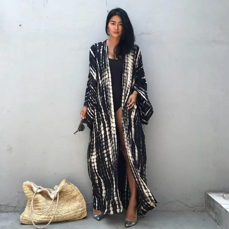 Хлопковое пляжное кимоно с принтом тай-дай - Фотография_2