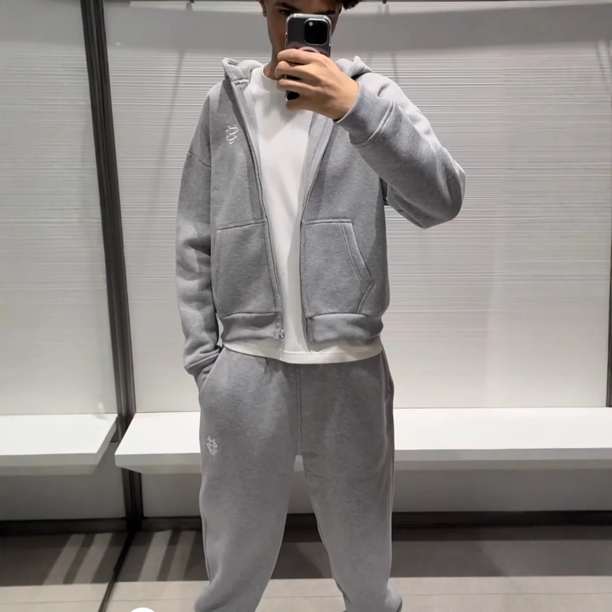 Harajuku серые толстовки с вышивкой на молнии - Фотография_5