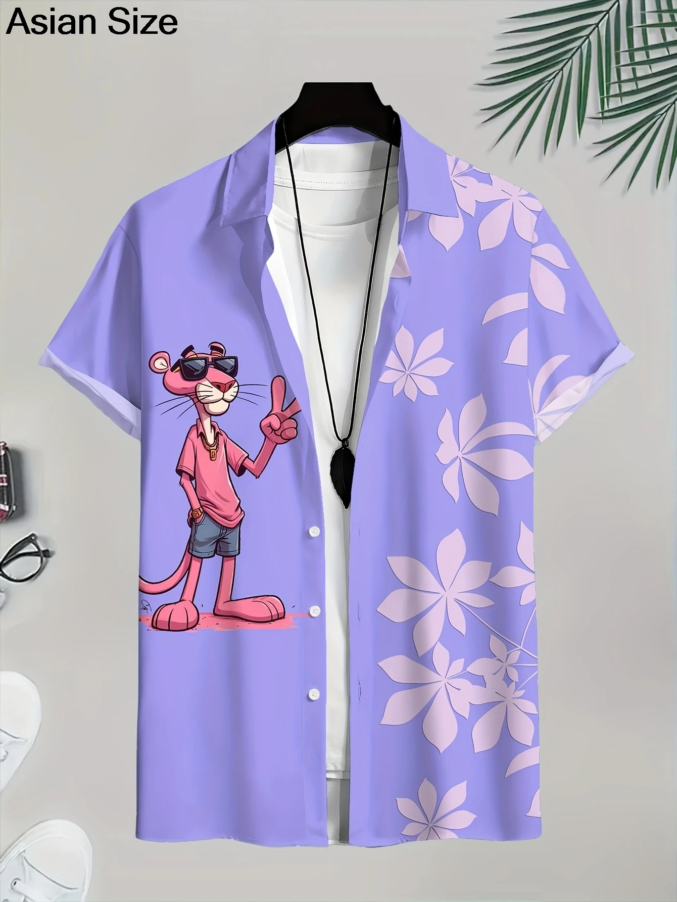 Мужская рубашка с короткими рукавами и лацканами с рисунком леопарда - Фотография_4