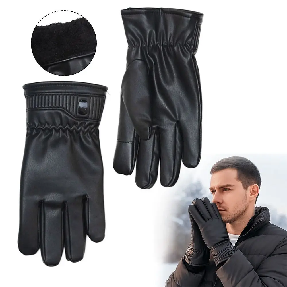 Водонепроницаемые черные зимние перчатки из искусственной кожи