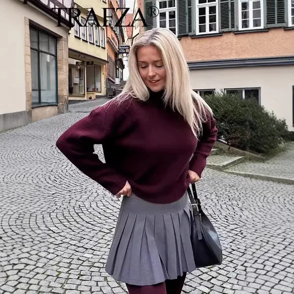 Женский элегантный бордовый вязаный пуловер - Фотография_4