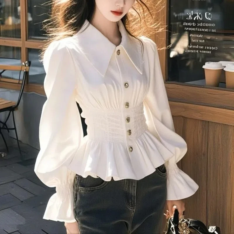 Весенняя милая плиссированная универсальная рубашка