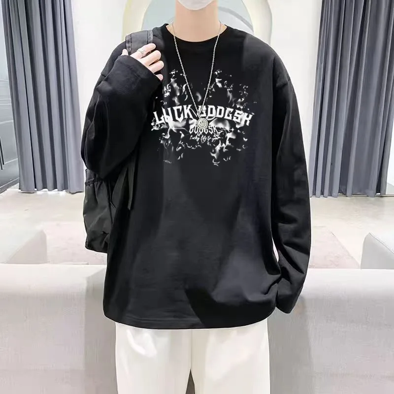 Белая футболка с длинным рукавом в корейском стиле для мужчин - Фотография_3