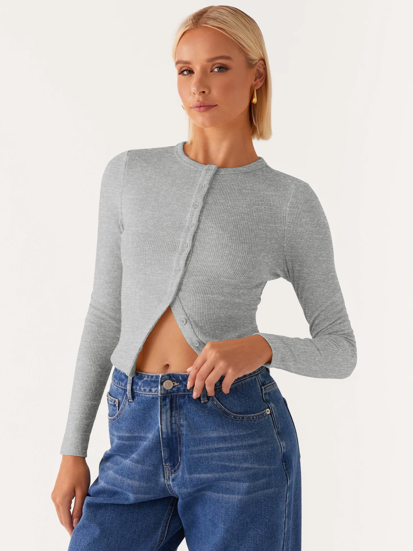 Сплошной цвет, облегающий кардиган - Фотография_5