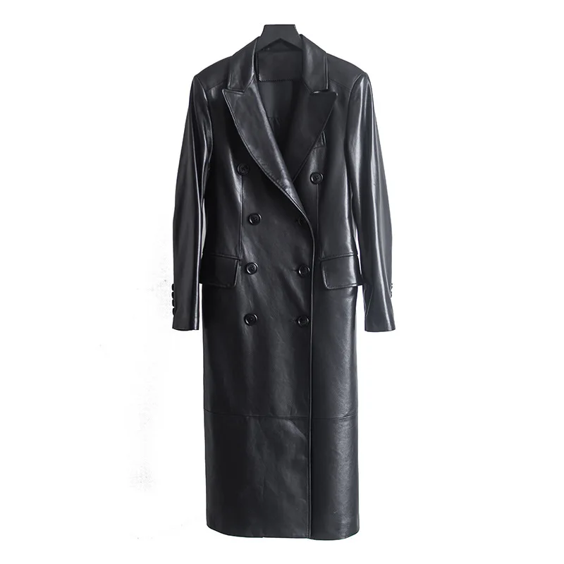 Женское длинное кожаное пальто - Фотография_5