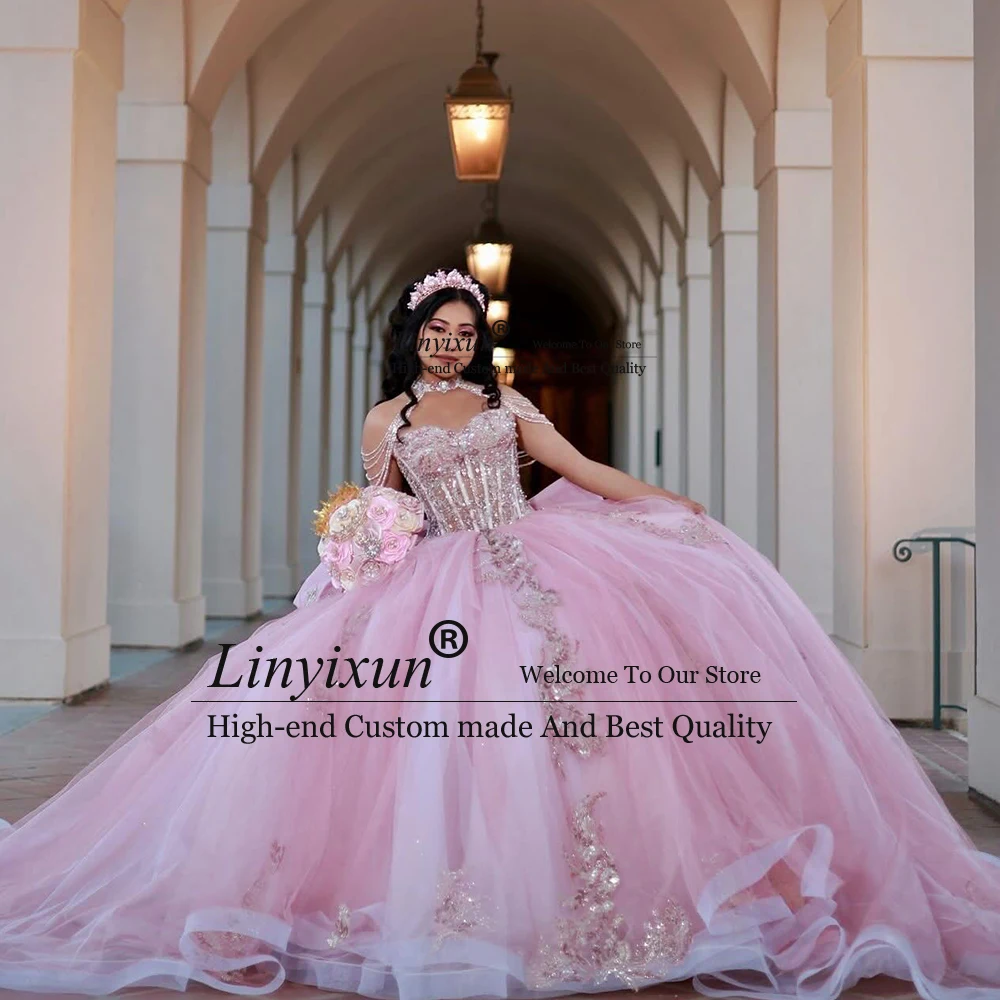 Элегантное блестящее корсетное платье quinceanera с милым бантом