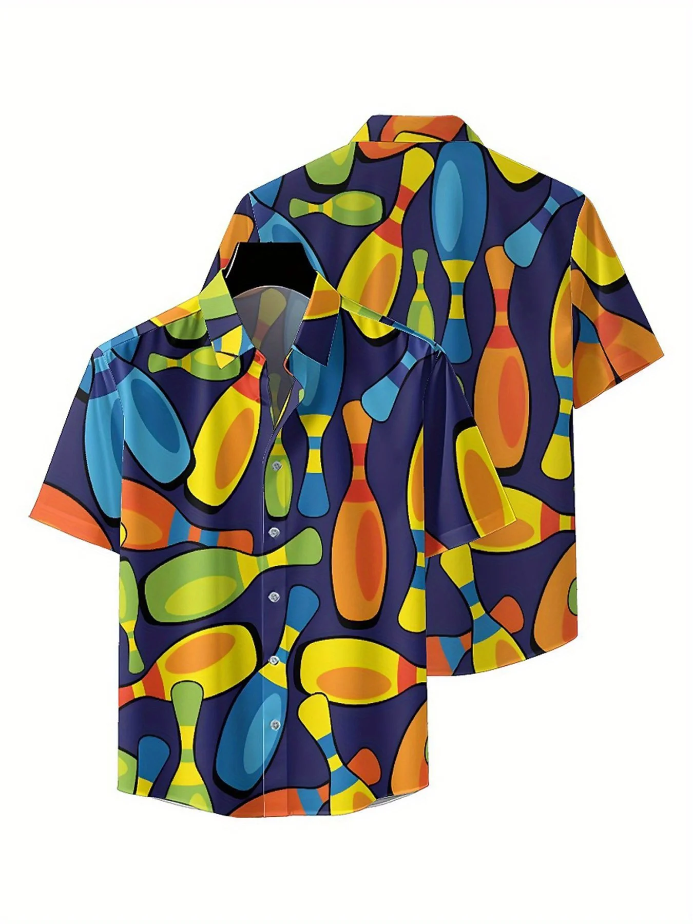 Мужские гавайские рубашки больших размеров с красочным узором для боулинга - Фотография_5