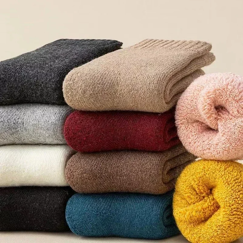 Зимние 30% шерстяные кашемировые теплые пушистые детские носки - Фотография_3