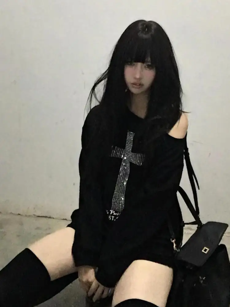 Seeslim толстовки с рисунком на одно плечо и крестом - Фотография_4