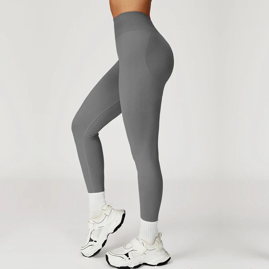 Бесшовные женские брюки для йоги с однотонной талией - Фотография_3