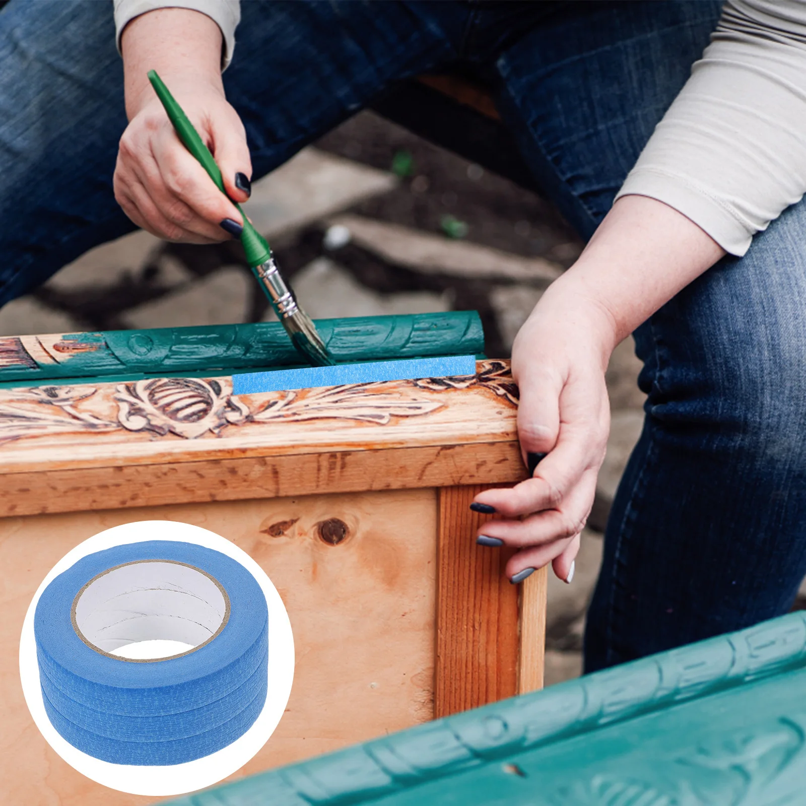 3 рулона, синяя малярная лента для рисования - Фотография_5