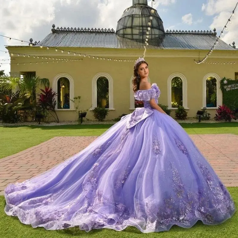 Лавандово-сиреневое платье quinceanera по индивидуальному заказу с бантом - Фотография_2