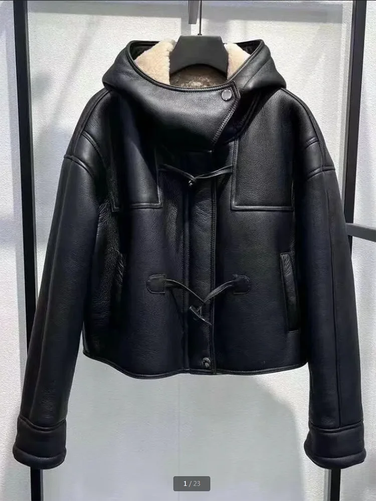 Новинка 202, осенне-зимняя мото куртка из овечьей шерсти - Фотография_6