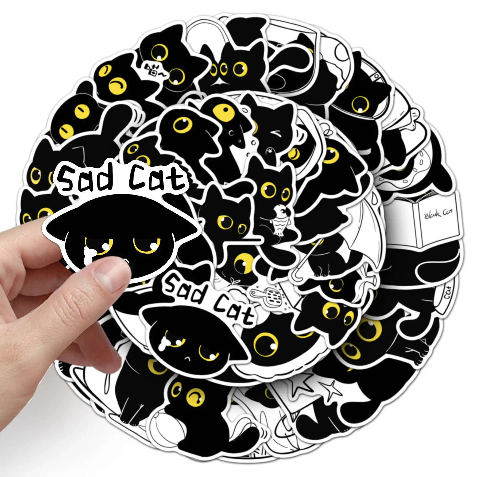 Кавайная наклейка с черным котом - Фотография_4