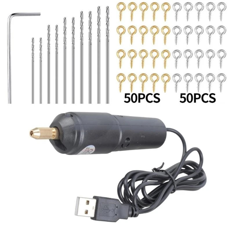 Мини-дрель электрическая черная с usb-портом и сверлами для полимера - Фотография_4