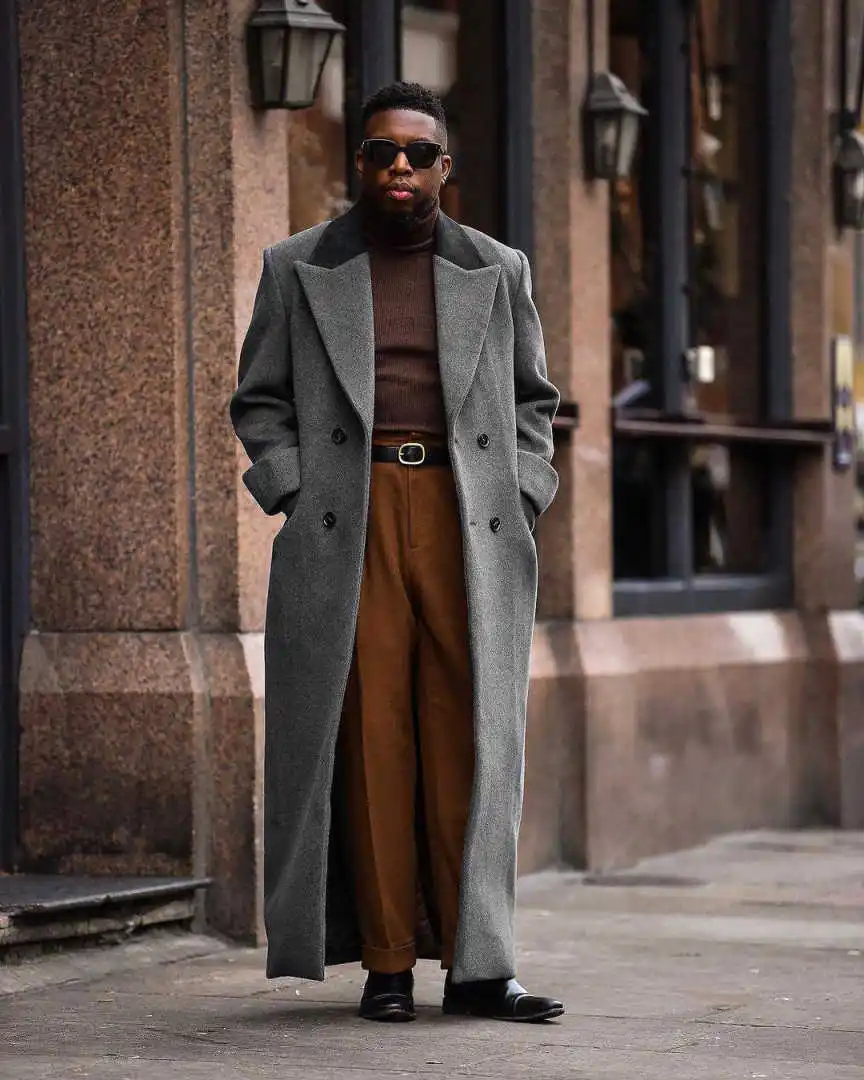 Повседневное мужское двубортное полушерстяное пальто - Фотография_4