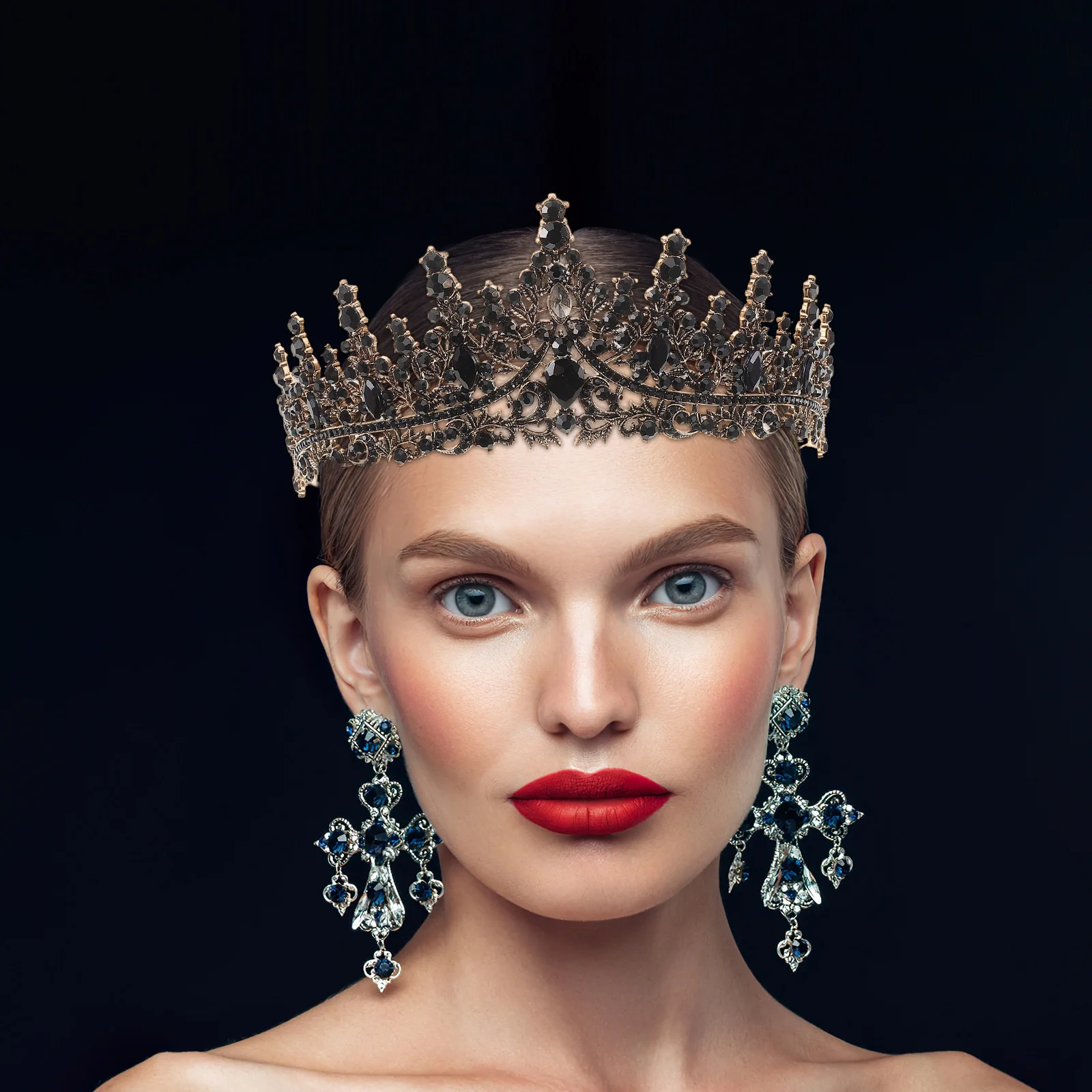 Прочная черная свадебная корона со стразами - Фотография_4