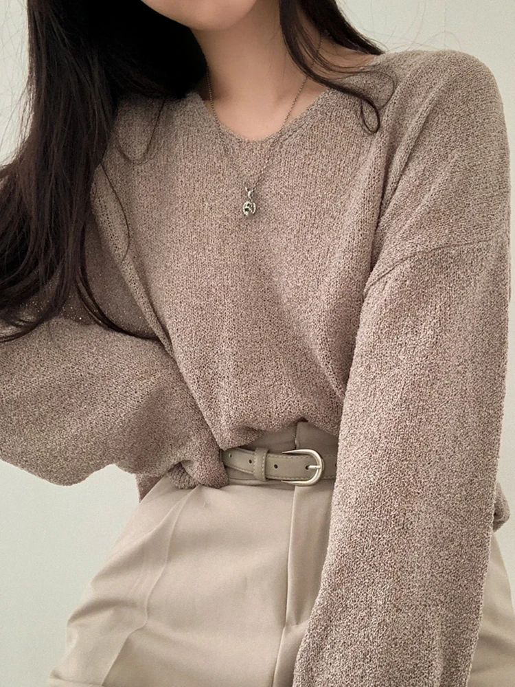 Свободный винтажный женский свитер с длинными рукавами в стиле харадзюку - Фотография_4