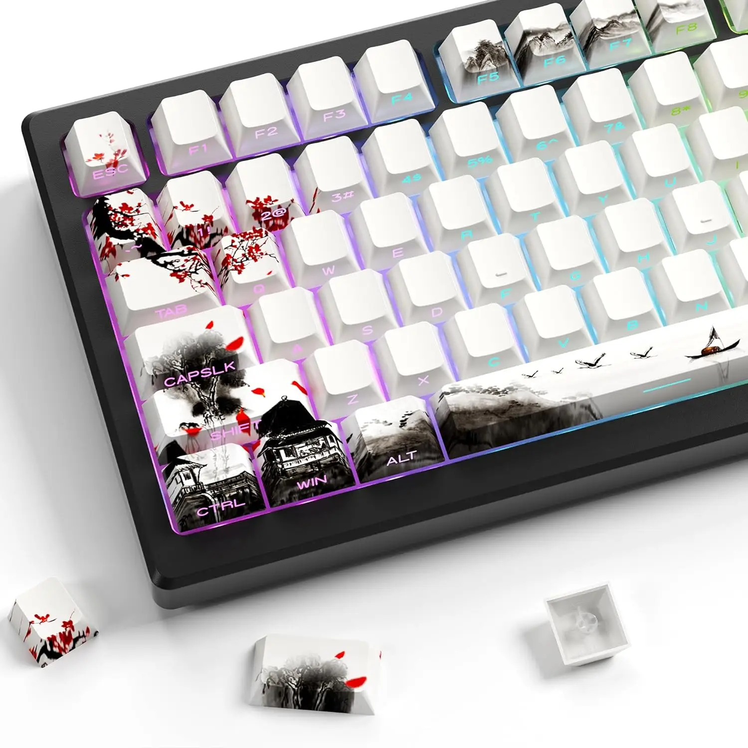 Колпачки для клавиш xvx plum blossom pbt с боковым принтом