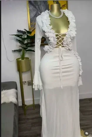 Модный женский комплект из сетки с длинными рукавами - Фотография_2