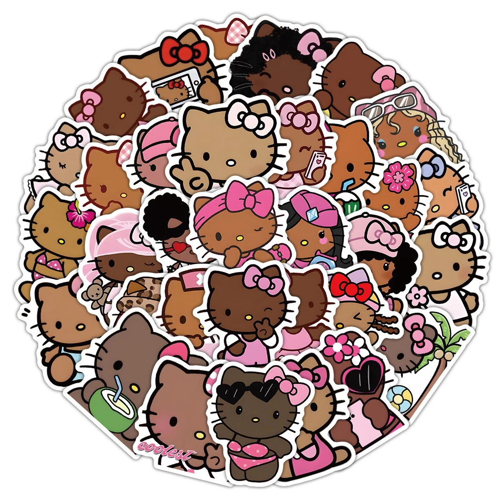 Картонные наклейки с рисунком "hello kitty" из черной кожи - Фотография_4