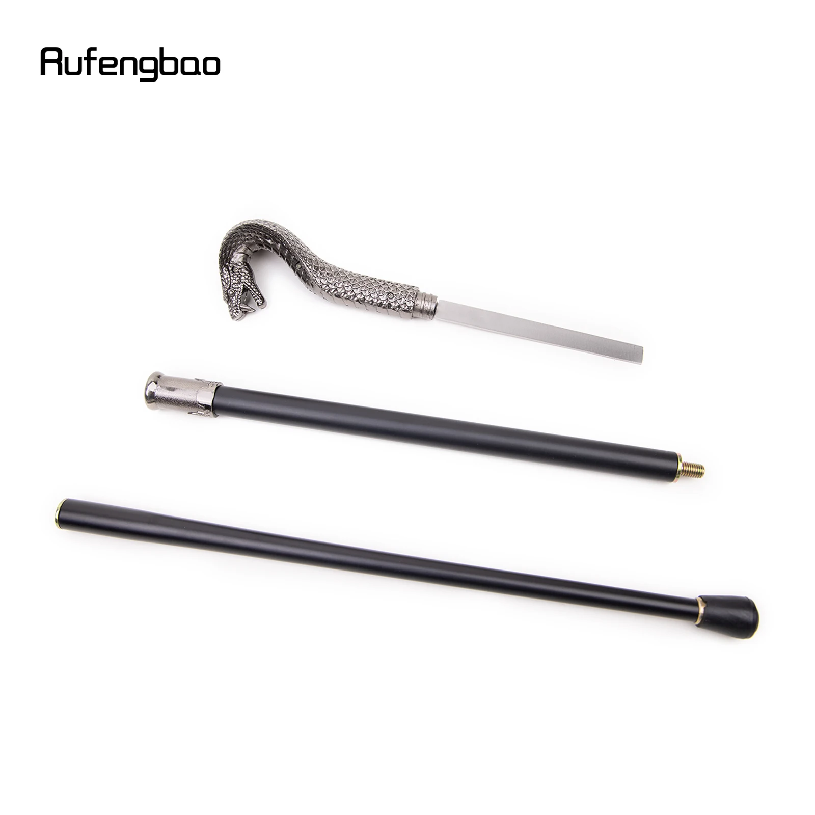 Серебряная роскошная трость со скрытой тарелкой со змеиной ручкой - Фотография_2