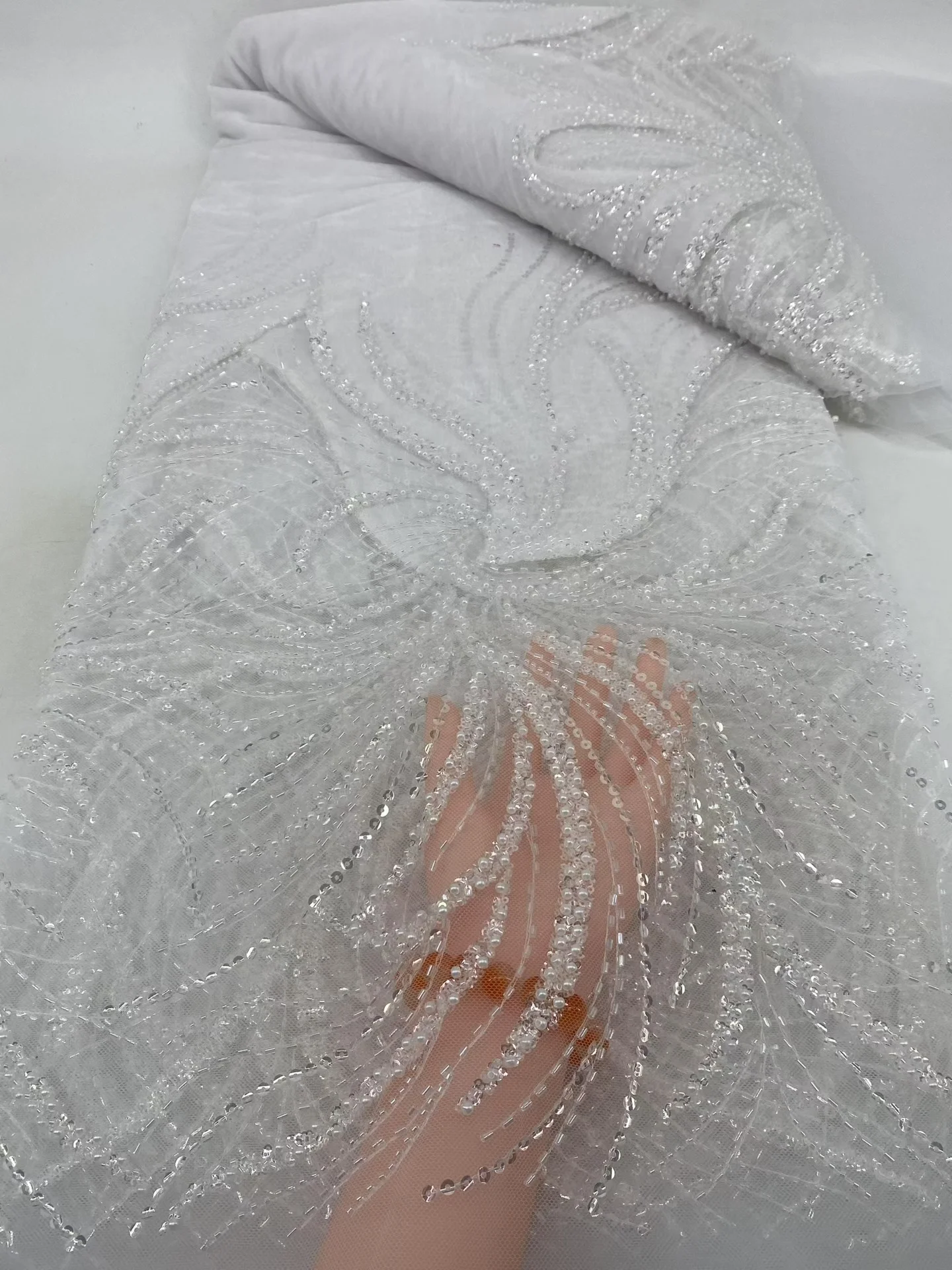 5 ярдов нигерийской бархатной кружевной ткани с блестками - Фотография_2