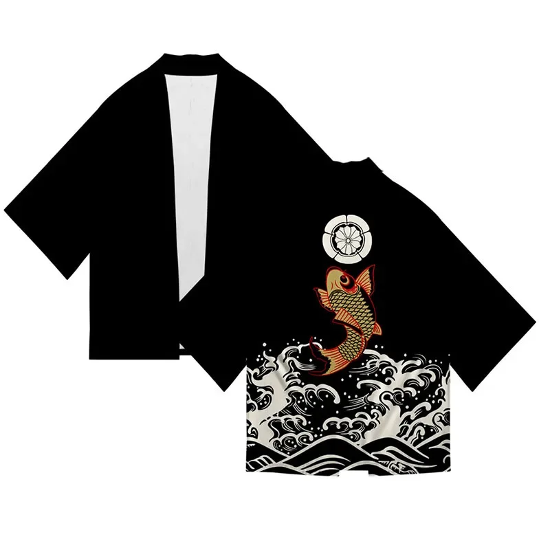 Японское женское кимоно в стиле ukiyoe с рисунком карпа - Фотография_4