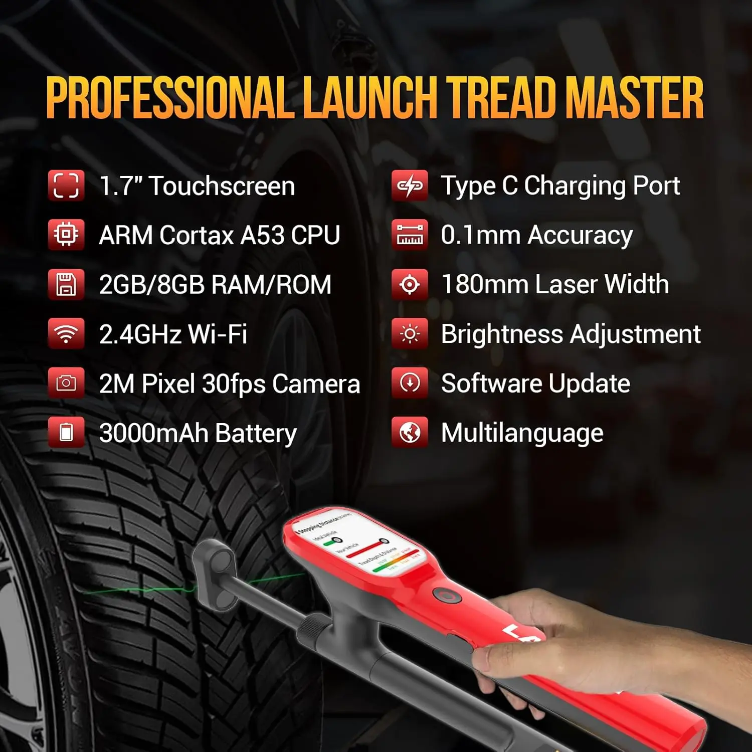 Launch x431htd180 ручной лазерный датчик глубины протектора tiretread 0 - Фотография_2