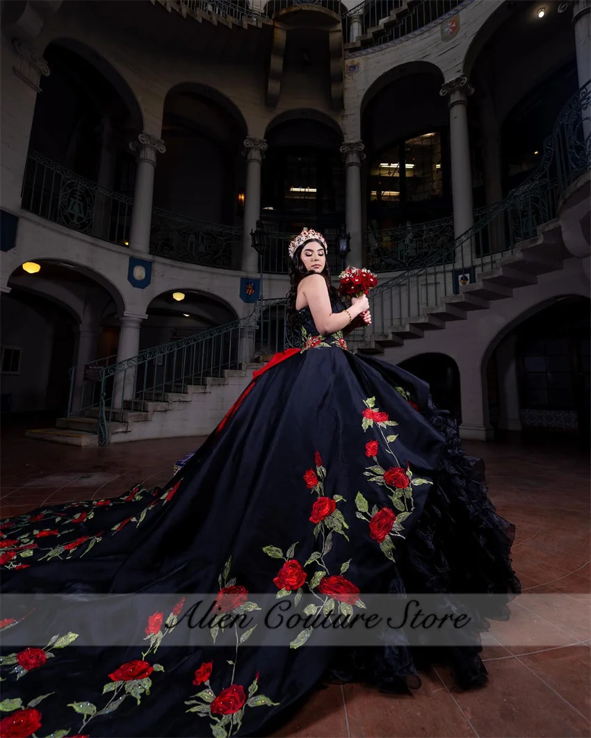 Изысканное мексиканское черное платье qinceanera - Фотография_3