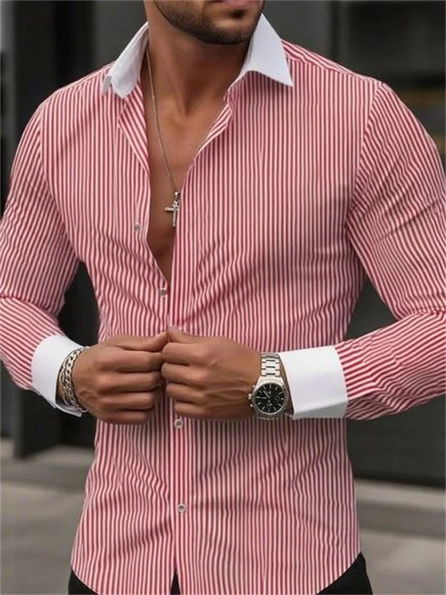 Мужская облегающая полосатая рубашка - Фотография_5