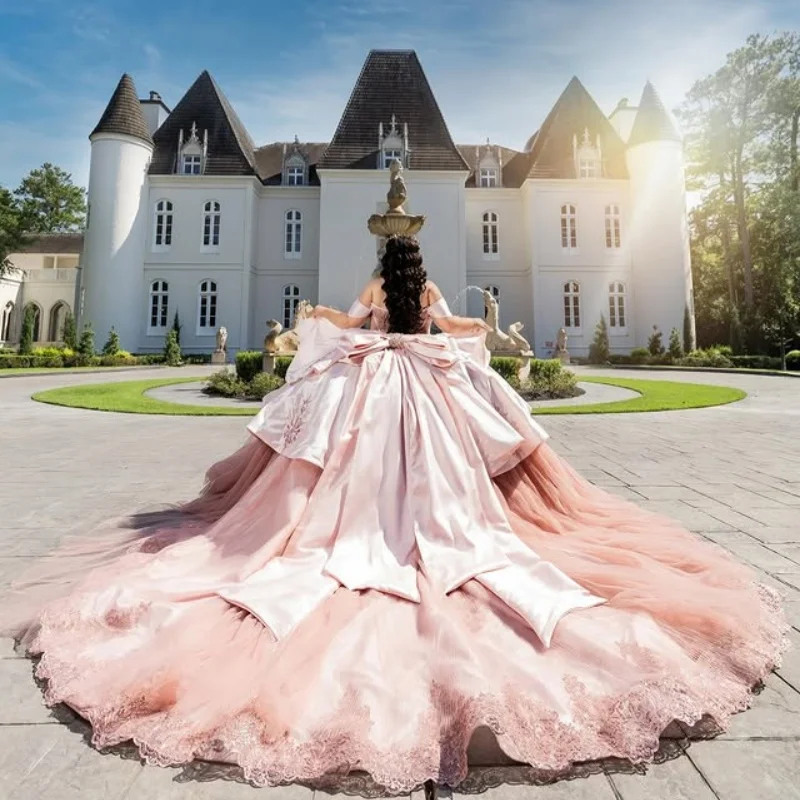 Розовое платье quinceanera с открытыми плечами - Фотография_3