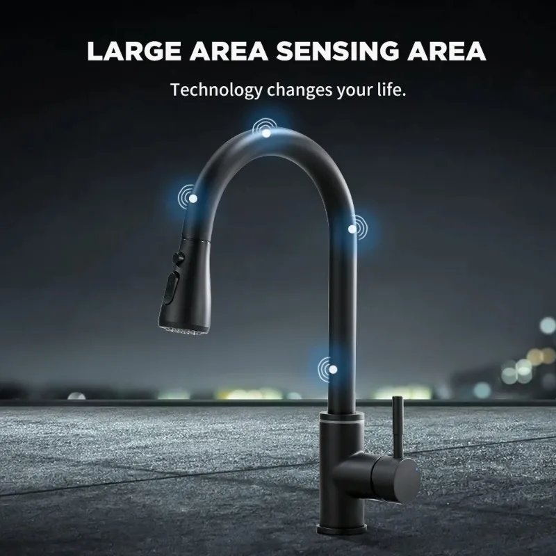 Smart touch черный кухонный светодиодный кран для датчика - Фотография_5