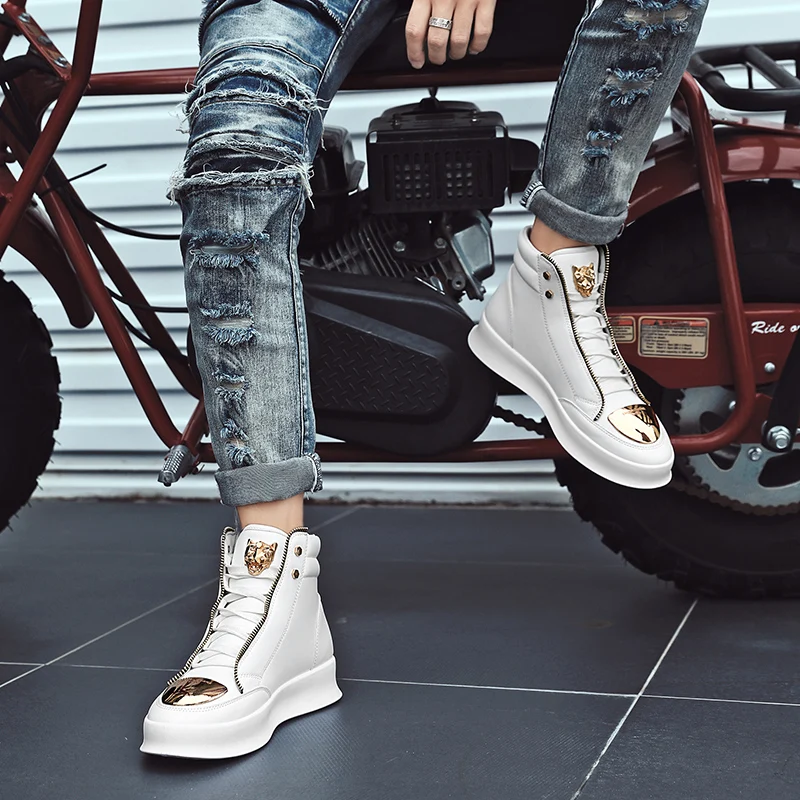 Модные высокие кожаные мужские туфли