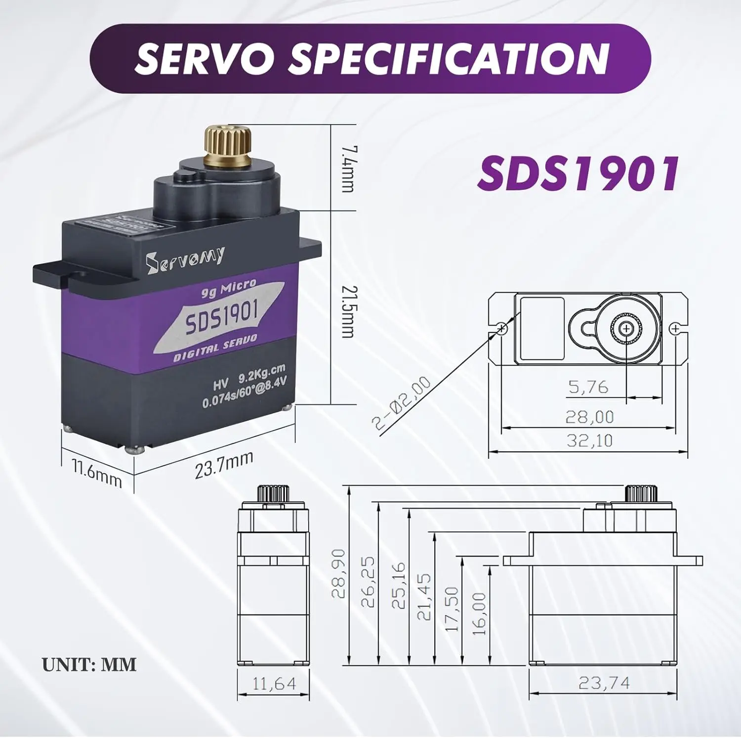 Servomy-sds1901 sg90/mg90s 9g миниатюрный размер - Фотография_2