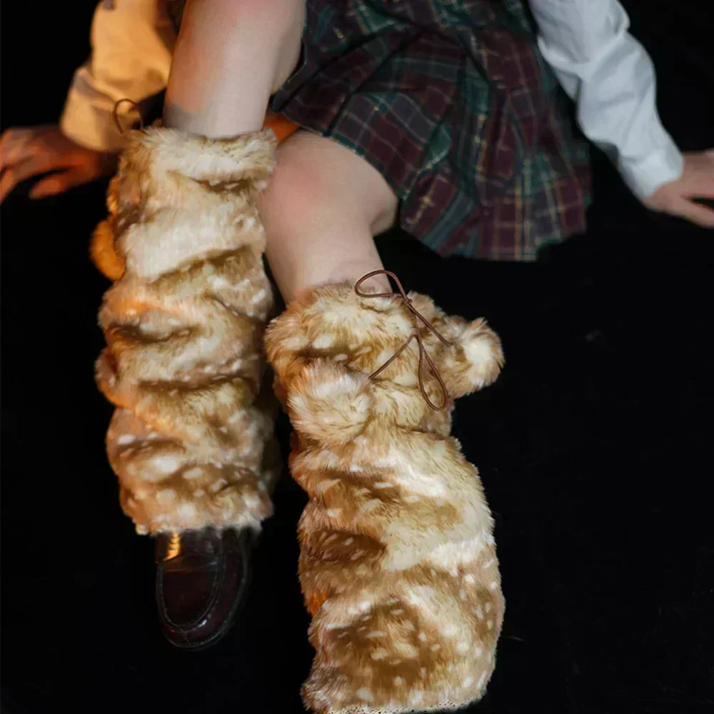 Зимние плюшевые гетры из искусственного меха с оленями