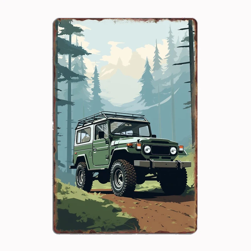 Металлический постер fj land cruiser j40 в стиле ретро